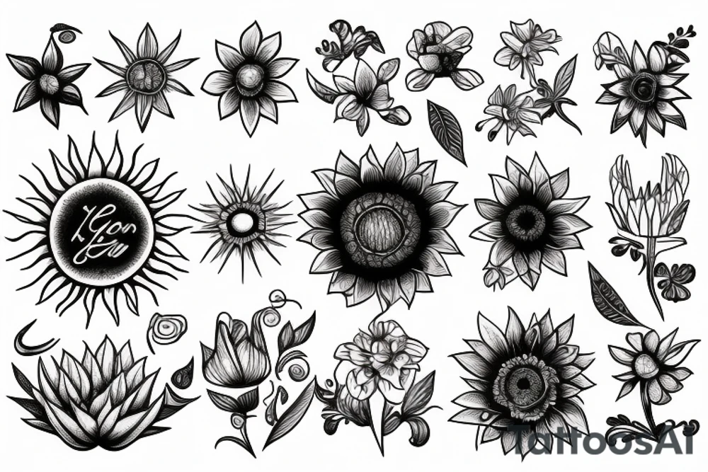 Sun and flower merged tattoo idea