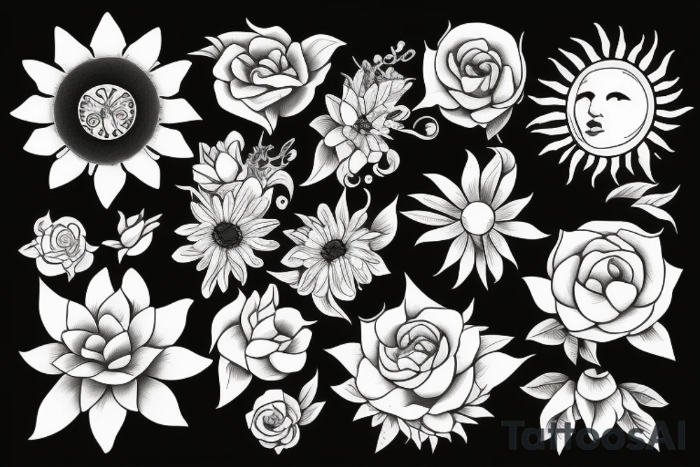 Sun and flower merged tattoo idea