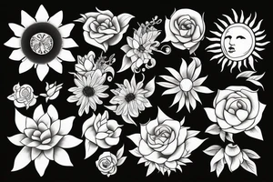 Sun and flower merged tattoo idea