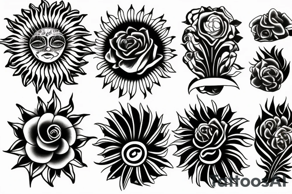 Sun and flower merged tattoo idea