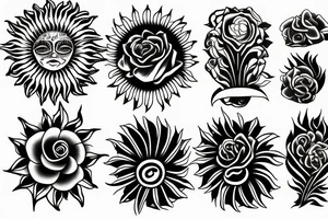 Sun and flower merged tattoo idea