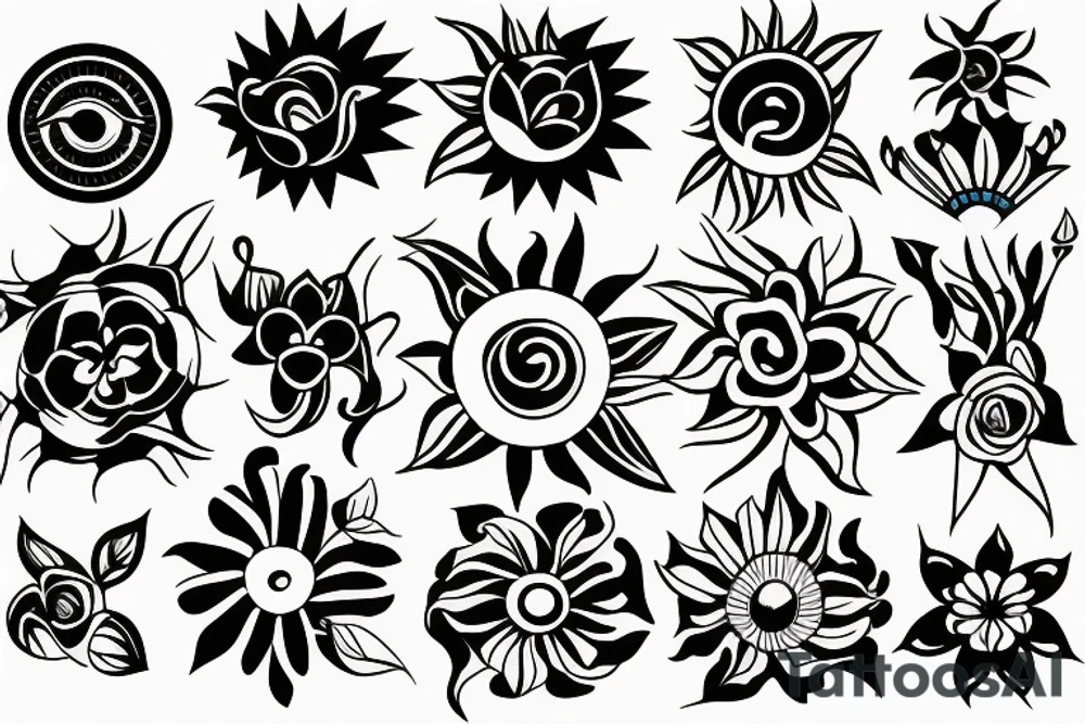 Sun and flower merged tattoo idea