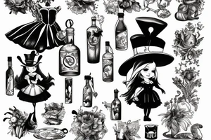Alice in wonderland holding bottle tattoo idea