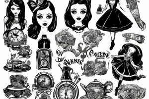 Alice in wonderland holding bottle tattoo idea