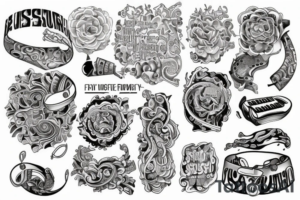 Wrist band that reflects music addiction recovery and serenity tattoo idea