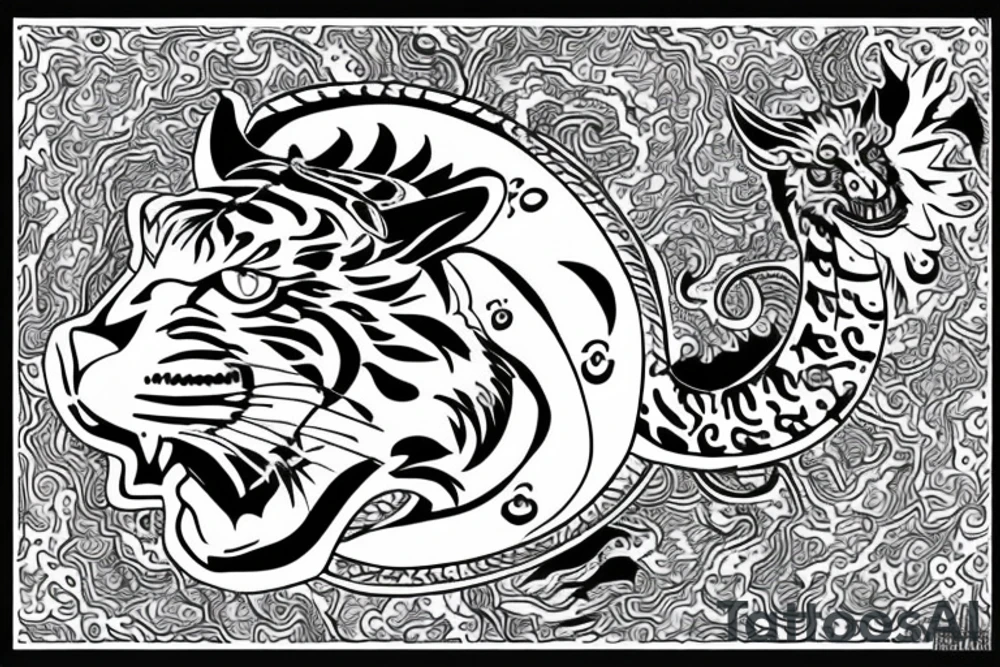 flamming tiger protecting a seven chakra with dragon help tattoo idea