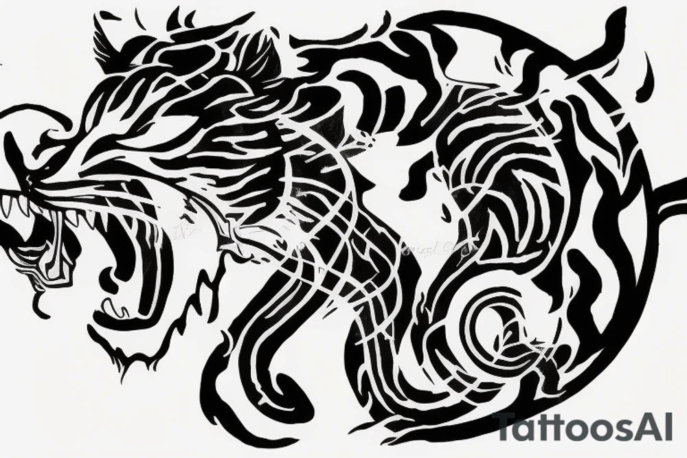 flamming tiger protecting a seven chakra with dragon help tattoo idea