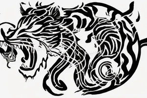 flamming tiger protecting a seven chakra with dragon help tattoo idea