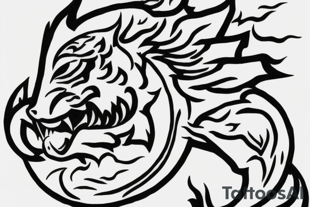 flaming tiger protecting a seven chakra with dragon help tattoo idea