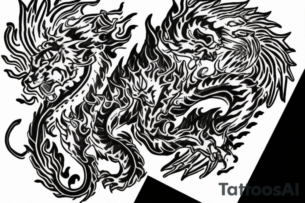 flaming tiger protecting a seven chakra with dragon help tattoo idea