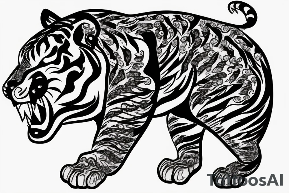 flaming tiger protecting a seven chakra tattoo idea