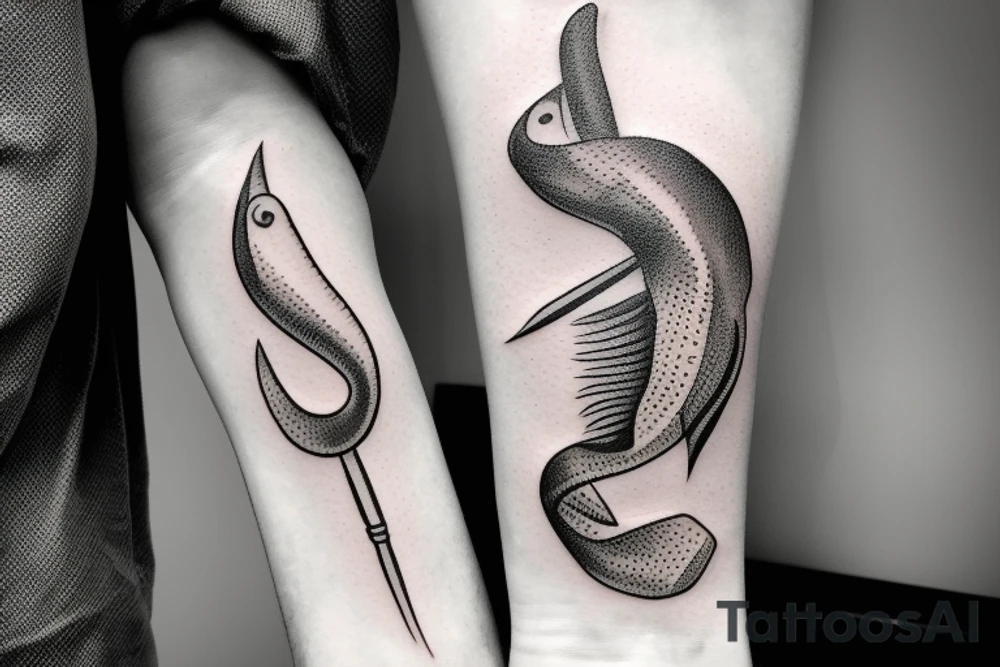 Fish hook coming out of forearm tattoo idea