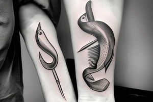 Fish hook coming out of forearm tattoo idea