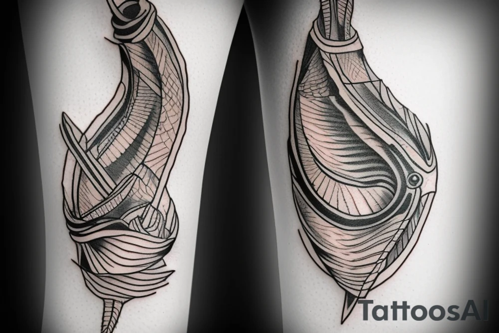Fish hook coming out of forearm tattoo idea