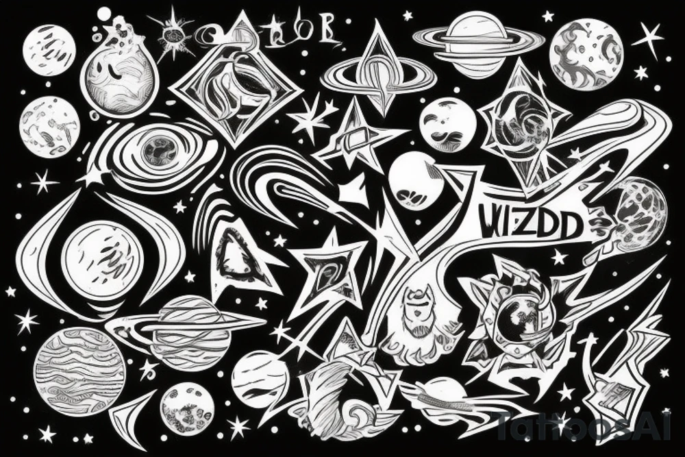 wizard, stars, planets tattoo idea
