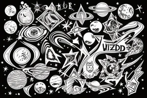 wizard, stars, planets tattoo idea