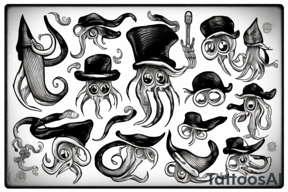 Squid with a hat tattoo idea