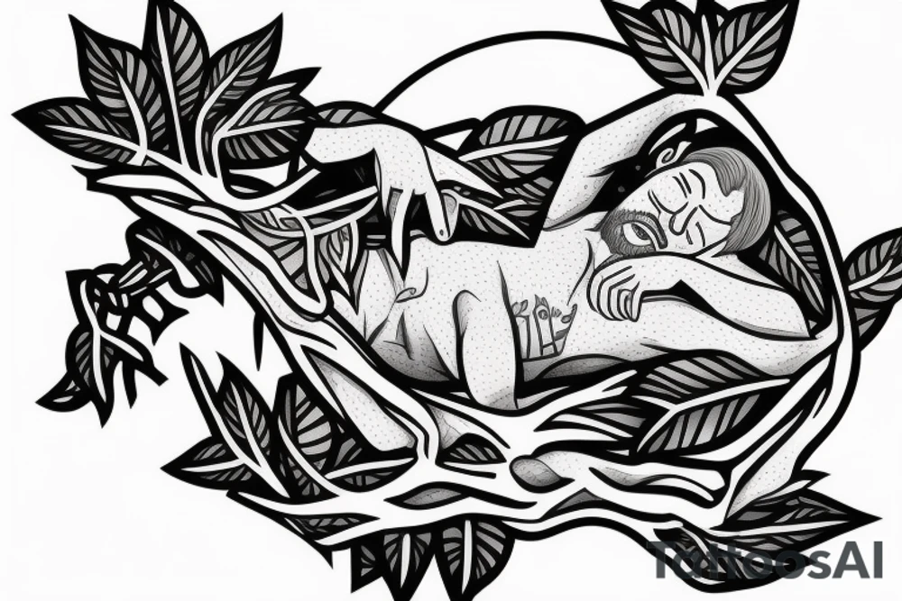 Man asleep in a tree tattoo idea