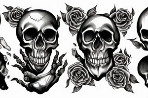 A skull getting cracked open by two skeleton hands and a black monster crwaling out of the skull tattoo idea