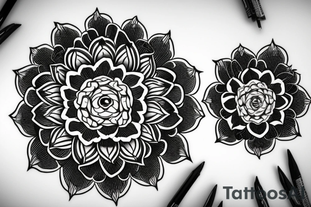 Symmetrical peony flower mandala drawing tattoo idea