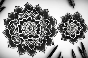 Symmetrical peony flower mandala drawing tattoo idea