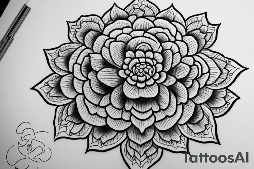 Symmetrical peony flower mandala drawing tattoo idea