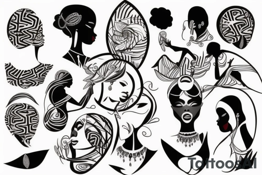African girl, vector art tattoo idea