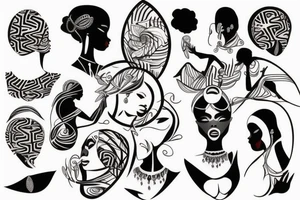 African girl, vector art tattoo idea