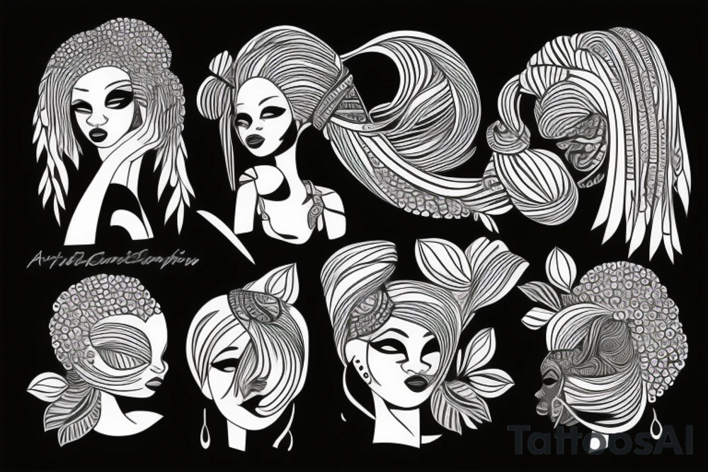 African girl, vector art tattoo idea