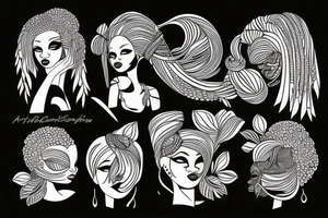 African girl, vector art tattoo idea