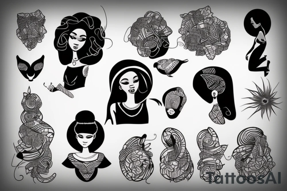 African girl, vector art tattoo idea