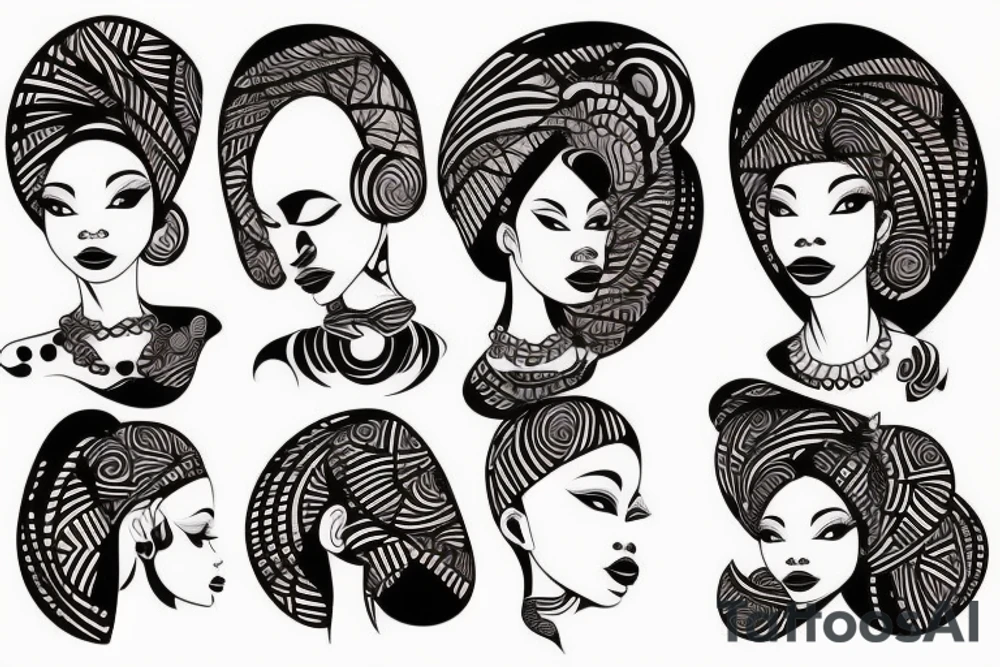 African girl, vector art tattoo idea
