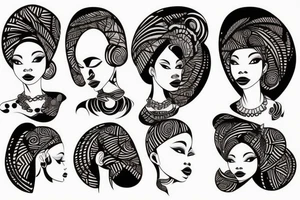 African girl, vector art tattoo idea
