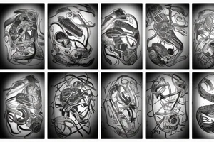 forearm tattoo, torn skin mechanical arm, coming out of the interior a cybernetic scorpion who is the one that tore the skin from the inside out tattoo idea