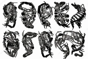 forearm tattoo, torn skin mechanical arm, coming out of the interior a cybernetic scorpion who is the one that tore the skin from the inside out tattoo idea