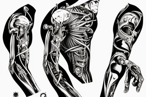 forearm tattoo, torn skin mechanical arm, coming out of the interior a cybernetic scorpion who is the one that tore the skin from the inside out tattoo idea