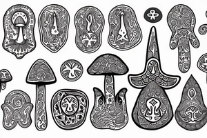 Hamsa, magic mushroom, eternity symbol tattoo idea