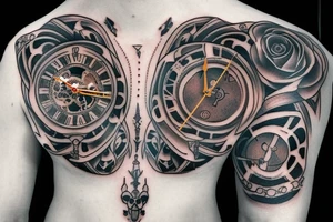 Skeleton clock chest tattoo idea
