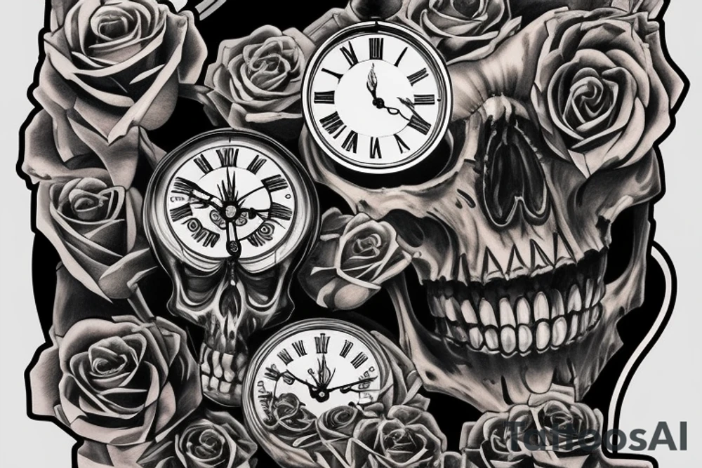 Skeleton clock chest tattoo idea