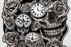 Skeleton clock chest tattoo idea