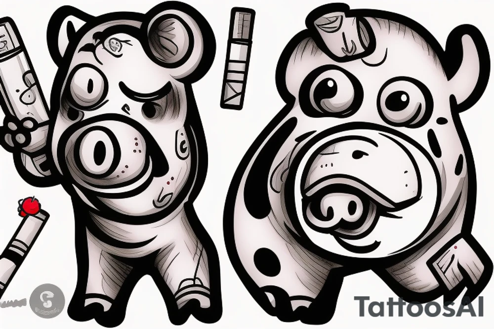 cartoon buff pig with cigar in his mouth looking mean tattoo idea