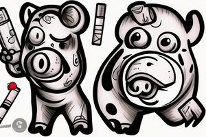 cartoon buff pig with cigar in his mouth looking mean tattoo idea