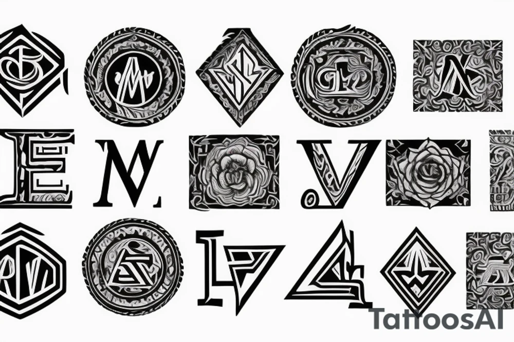 Emblem with letters W, M, T tattoo idea