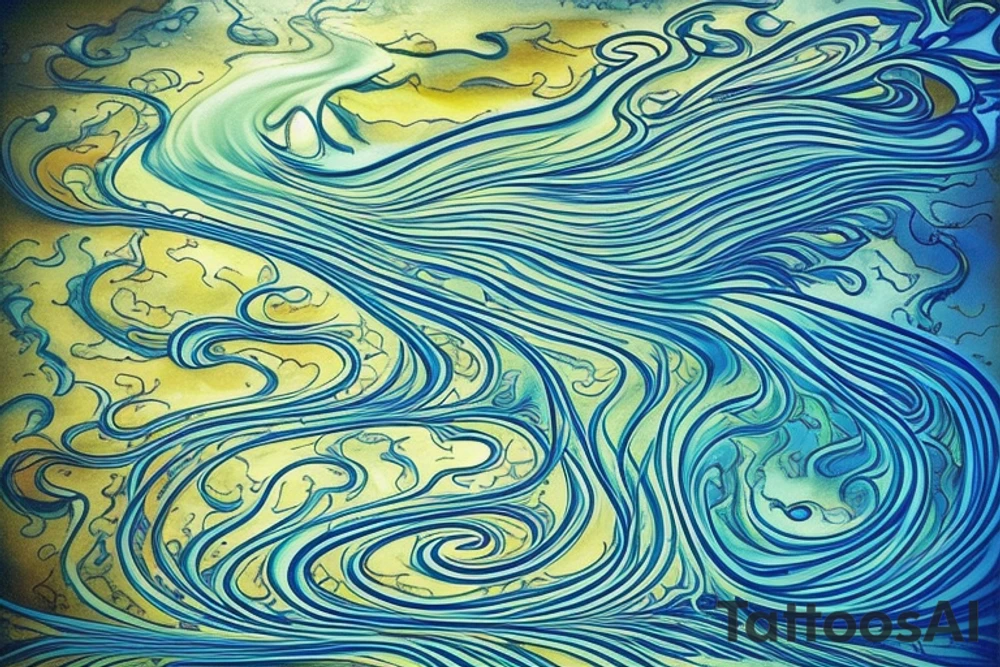 fluid mechanics, environmental issues, and human psychology. The design should feature flowing water and air to represent the fluid mechanics, symbols of environmental concerns such as trees or animals, and abstract imagery that symbolizes the complexities of the human mind and emotions. The overall design should be visually striking and balanced, with a color palette that complements the elements and themes being represented tattoo idea