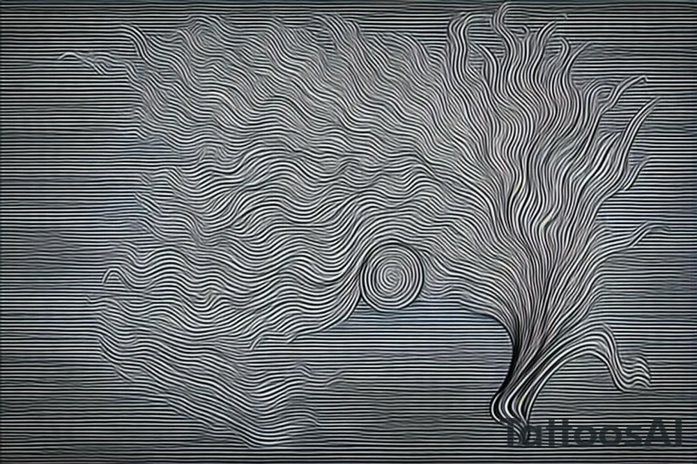 fluid mechanics, environmental issues, and human psychology. The design should feature flowing water and air to represent the fluid mechanics, symbols of environmental concerns such as trees or animals, and abstract imagery that symbolizes the complexities of the human mind and emotions. The overall design should be visually striking and balanced, with a black and white color palette that complements the elements and themes being represented tattoo idea