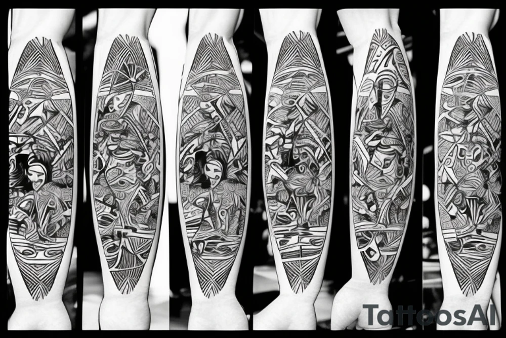 Fine-line surfboard and snowboard tattoo idea