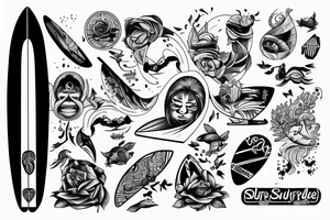 Fine-line surfboard and snowboard tattoo idea