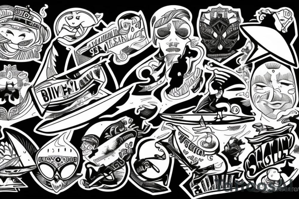 Fine-line surfboard and snowboard tattoo idea