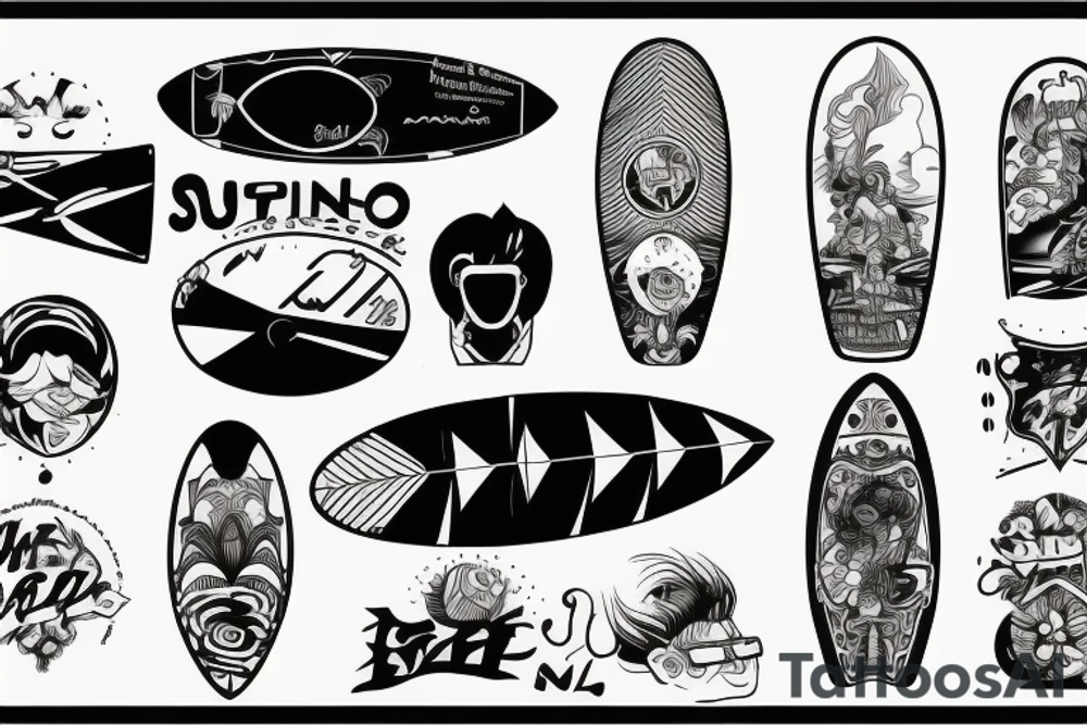 Fine-line surfboard and snowboard tattoo idea