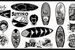 Fine-line surfboard and snowboard tattoo idea